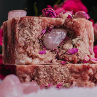 handmade rose soap & rose quartz crystal 