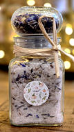 Patchouli and Lavender bath salts with organic patchouli and lavender essential oils